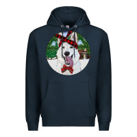 Navy Christmas White Shepherd With Cowhide Premium Hoodie - RanaPortraitStore