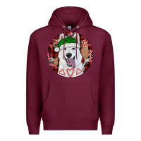 Burgundy Christmas White Shepherd With Buffalo Plaid Premium Hoodie - RanaPortraitStore