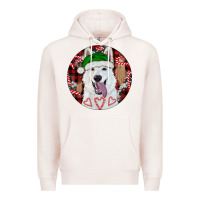 Pale Pink Christmas White Shepherd With Buffalo Plaid Premium Hoodie - RanaPortraitStore