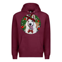 Burgundy Christmas White Shepherd With Cowhide Premium Hoodie - RanaPortraitStore
