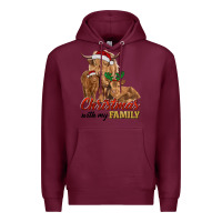 Burgundy Cow and Calves Christmas with My Family Premium Hoodie - RanaPortraitStore