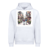 White Japan Street Urban Hoodie - Unal Design
