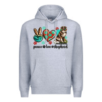 Heather Grey peace love australian shepherd Premium Hoodie - texasbilliewilder