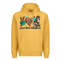 Mustard peace love australian shepherd Premium Hoodie - texasbilliewilder