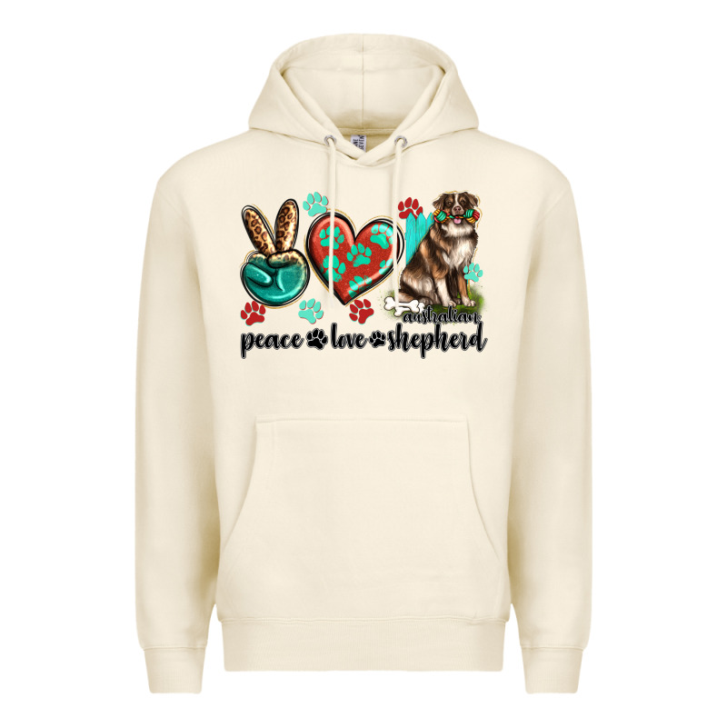 Peace Love Australian Shepherd Premium Hoodie by texasbilliewilder | Teevron