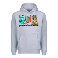 Heather Grey peace love collie Premium Hoodie - texasbilliewilder