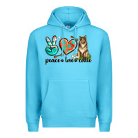 Ocean Blue peace love collie Premium Hoodie - texasbilliewilder