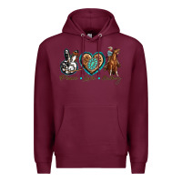 Burgundy peace love cowboy Premium Hoodie - texasbilliewilder