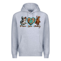 Heather Grey peace love cowboy Premium Hoodie - texasbilliewilder