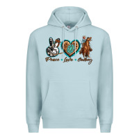 Blue Mist peace love cowboy Premium Hoodie - texasbilliewilder