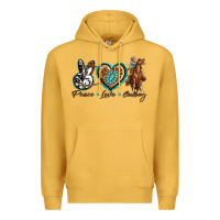 Mustard peace love cowboy Premium Hoodie - texasbilliewilder