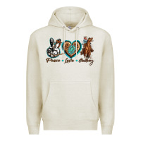 Oatmeal Heather peace love cowboy Premium Hoodie - texasbilliewilder