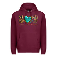 Burgundy peace love cowgirl Premium Hoodie - texasbilliewilder