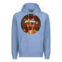Colony Blue Christmas Dachshund Premium Hoodie - RanaPortraitStore