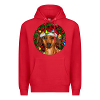 Red Christmas Dachshund Premium Hoodie - RanaPortraitStore