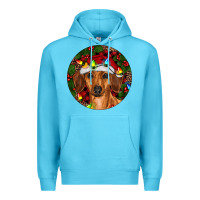 Ocean Blue Christmas Dachshund Premium Hoodie - RanaPortraitStore