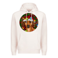 Pale Pink Christmas Dachshund Premium Hoodie - RanaPortraitStore