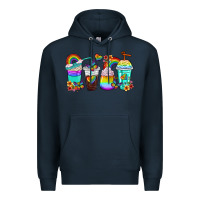 Navy rainbow coffee cups Premium Hoodie - texasbilliewilder