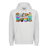 Dove Grey rainbow coffee cups Premium Hoodie - texasbilliewilder