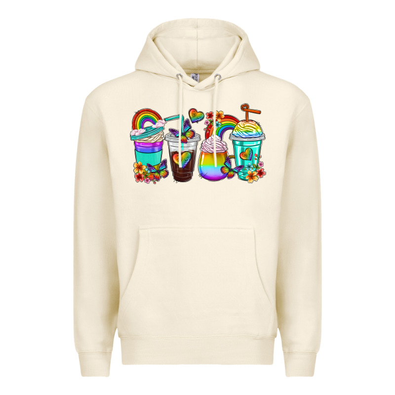 Rainbow Coffee Cups Premium Hoodie by texasbilliewilder | Teevron