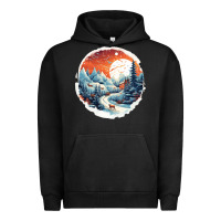 Pigment Black deer snow house design Urban Hoodie - Unal Design