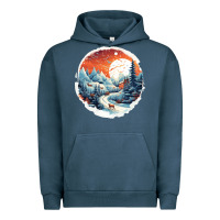 Pigment Midnight Navy deer snow house design Urban Hoodie - Unal Design
