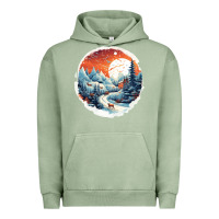 Pigment Oil Green deer snow house design Urban Hoodie - Unal Design