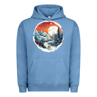 Pigment Pebble Blue deer snow house design Urban Hoodie - Unal Design