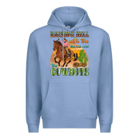 Colony Blue raising hell with the hippies and the cowboys Premium Hoodie - texasbilliewilder