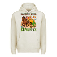 Oatmeal Heather raising hell with the hippies and the cowboys Premium Hoodie - texasbilliewilder