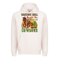 Pale Pink raising hell with the hippies and the cowboys Premium Hoodie - texasbilliewilder