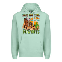 Seafoam raising hell with the hippies and the cowboys Premium Hoodie - texasbilliewilder