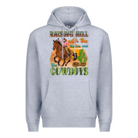 Heather Grey raising hell with the hippies and the cowboys Premium Hoodie - texasbilliewilder