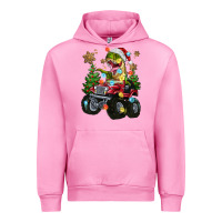 Fuchsia Pink Christmas T-rex With Monster Truck Urban Hoodie - MaliasSmallBusiness
