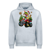 Heather Grey Christmas T-rex With Monster Truck Urban Hoodie - MaliasSmallBusiness
