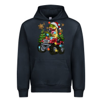 Navy Christmas T-rex With Monster Truck Urban Hoodie - MaliasSmallBusiness
