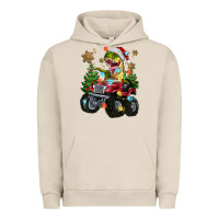 Pigment French Oak Christmas T-rex With Monster Truck Urban Hoodie - MaliasSmallBusiness