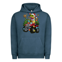 Pigment Midnight Navy Christmas T-rex With Monster Truck Urban Hoodie - MaliasSmallBusiness