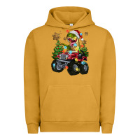 Pigment Peanut Butter Christmas T-rex With Monster Truck Urban Hoodie - MaliasSmallBusiness