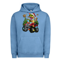 Pigment Pebble Blue Christmas T-rex With Monster Truck Urban Hoodie - MaliasSmallBusiness