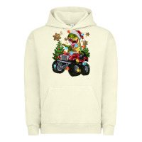 Pigment Pistachio Christmas T-rex With Monster Truck Urban Hoodie - MaliasSmallBusiness
