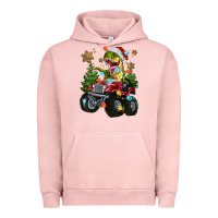 Pigment Salmon Christmas T-rex With Monster Truck Urban Hoodie - MaliasSmallBusiness