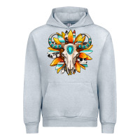 Heather Grey Western bull skull sunflower Urban Hoodie - MaliasSmallBusiness