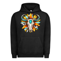 Pigment Black Western bull skull sunflower Urban Hoodie - MaliasSmallBusiness