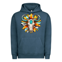 Pigment Midnight Navy Western bull skull sunflower Urban Hoodie - MaliasSmallBusiness