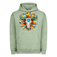 Pigment Oil Green Western bull skull sunflower Urban Hoodie - MaliasSmallBusiness