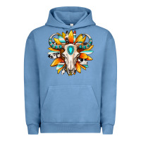 Pigment Pebble Blue Western bull skull sunflower Urban Hoodie - MaliasSmallBusiness