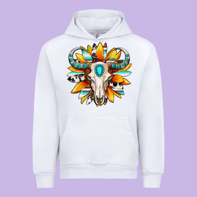 Urban Hoodie Western bull skull sunflower