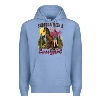 Colony Blue shoulda been a cowgirl bucking horse Premium Hoodie - texasbilliewilder