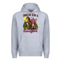 Heather Grey shoulda been a cowgirl bucking horse Premium Hoodie - texasbilliewilder